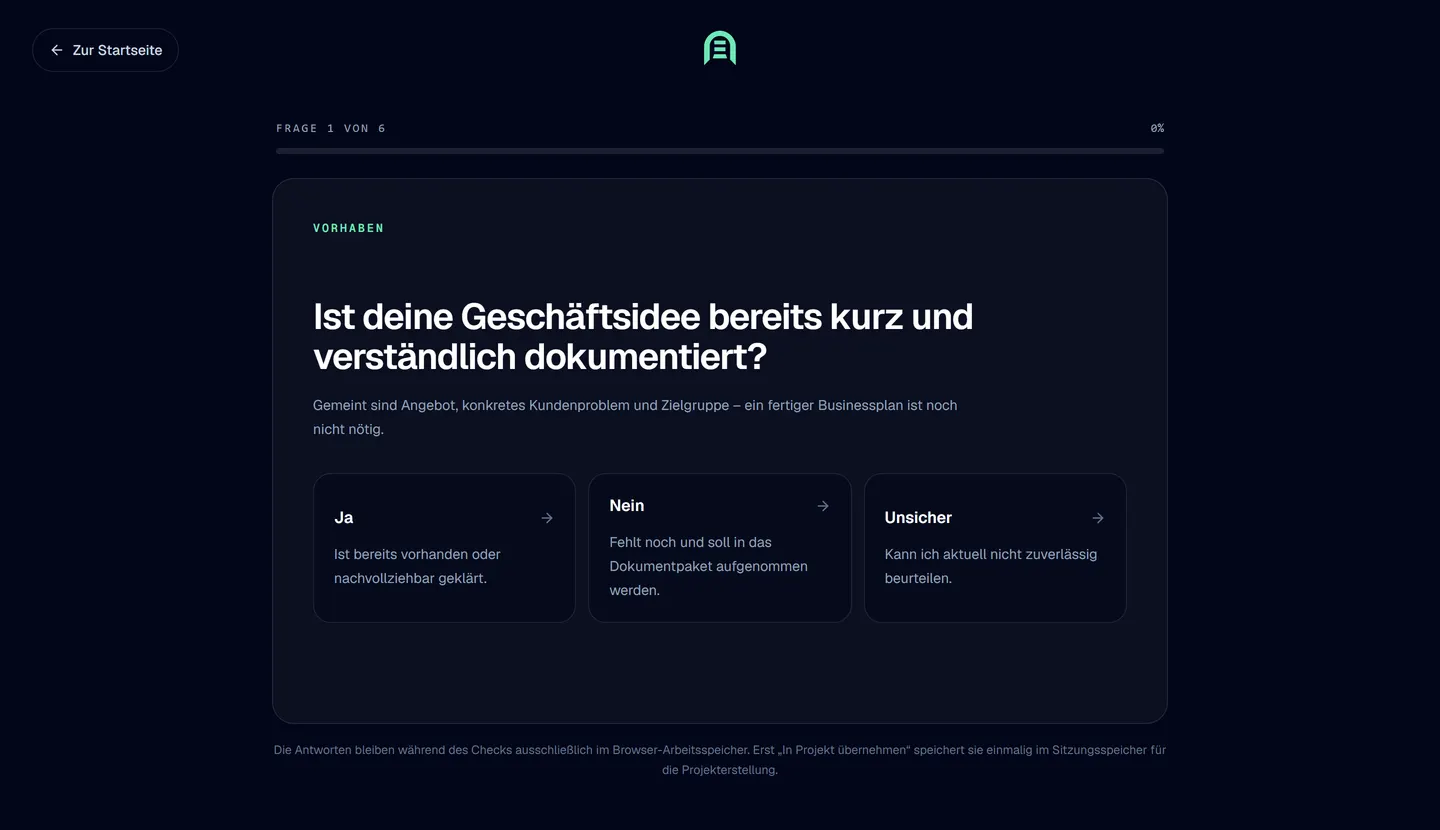 Kostenloser Unterlagencheck im Prototyp, Frage 1 von 6